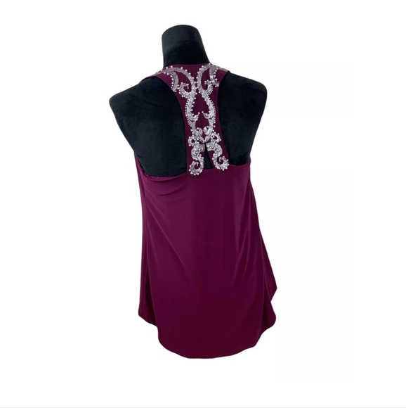 White House Black Market Maroon Bead Pearl Sequin Racerback Dressy Tank Top Sz M - Picture 10 of 10